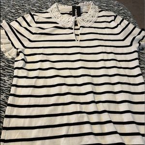NWT Karl Lagerfeld wht w/blk stripe keyhole blouse